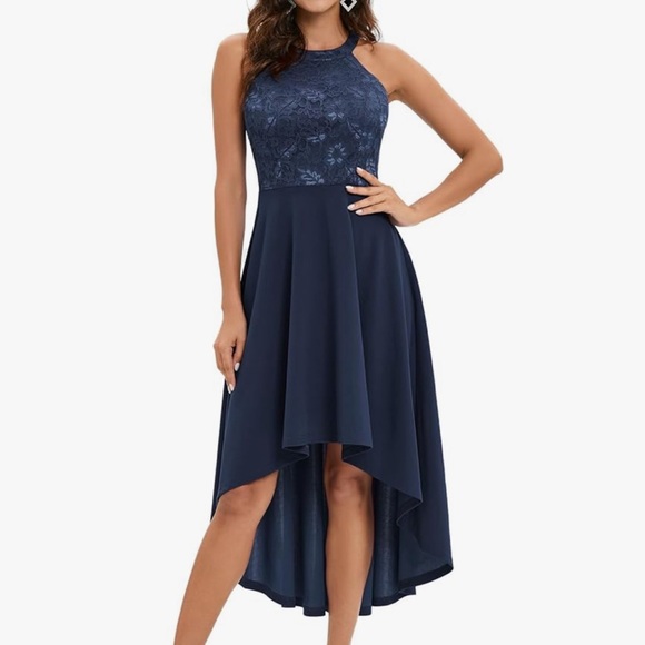 Navy Halter high low dress - Picture 1 of 2